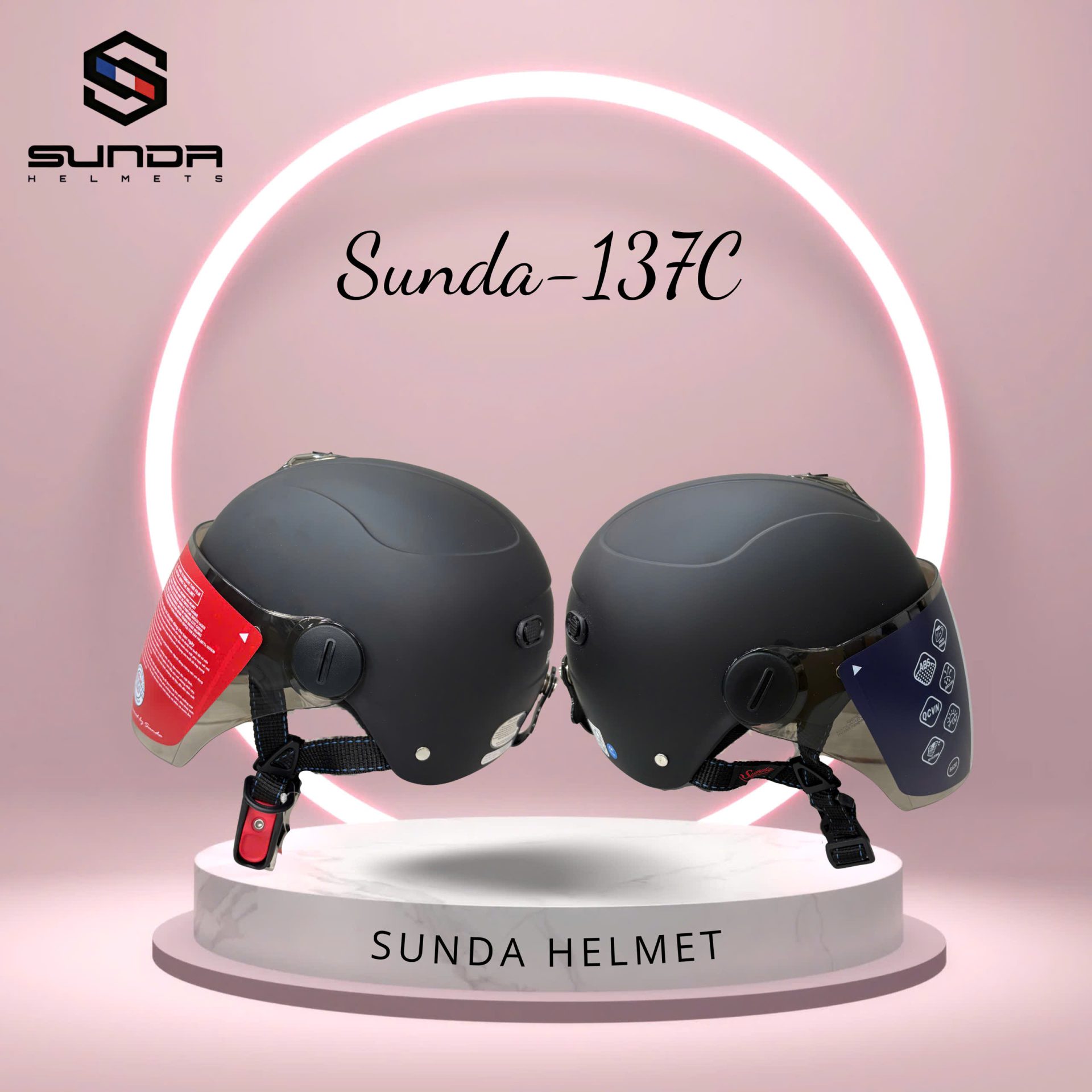 Sunda 137C Nón bảo hiểm nửa đầu có kính - Ảnh 8