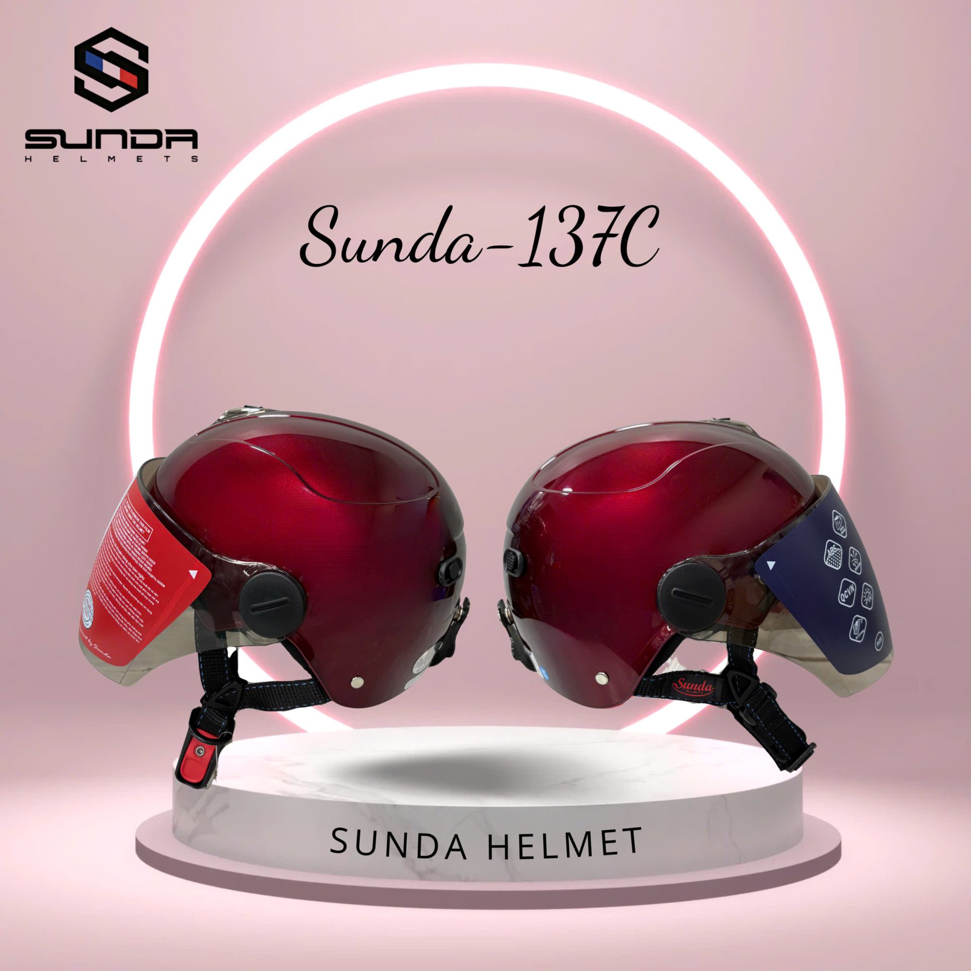 Sunda 137C Nón bảo hiểm nửa đầu có kính - Ảnh 7