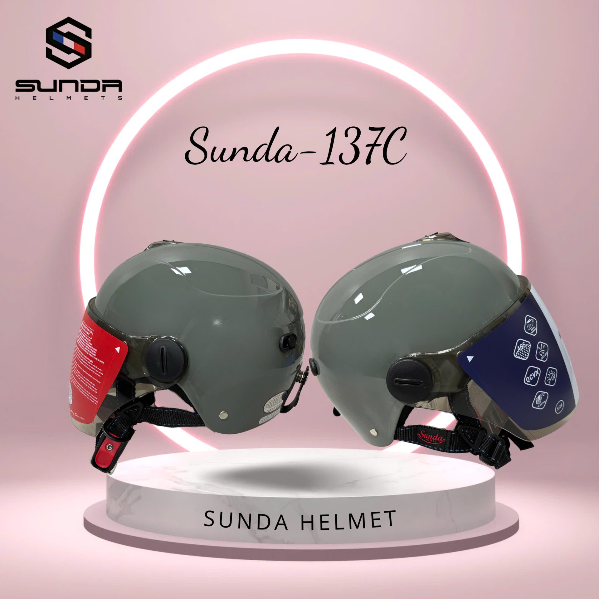 Sunda 137C Nón bảo hiểm nửa đầu có kính - Ảnh 6