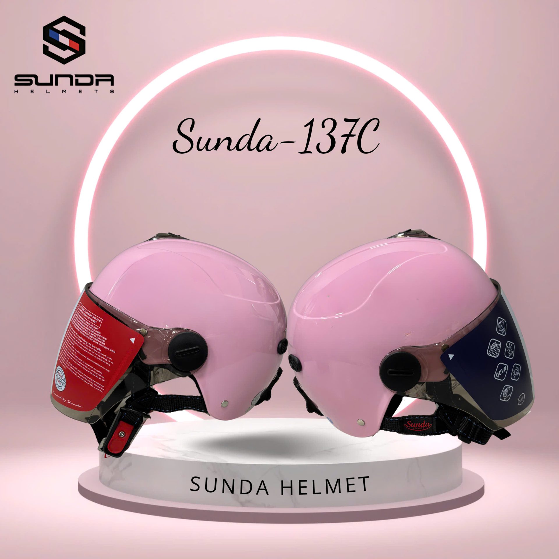 Sunda 137C Nón bảo hiểm nửa đầu có kính - Ảnh 4