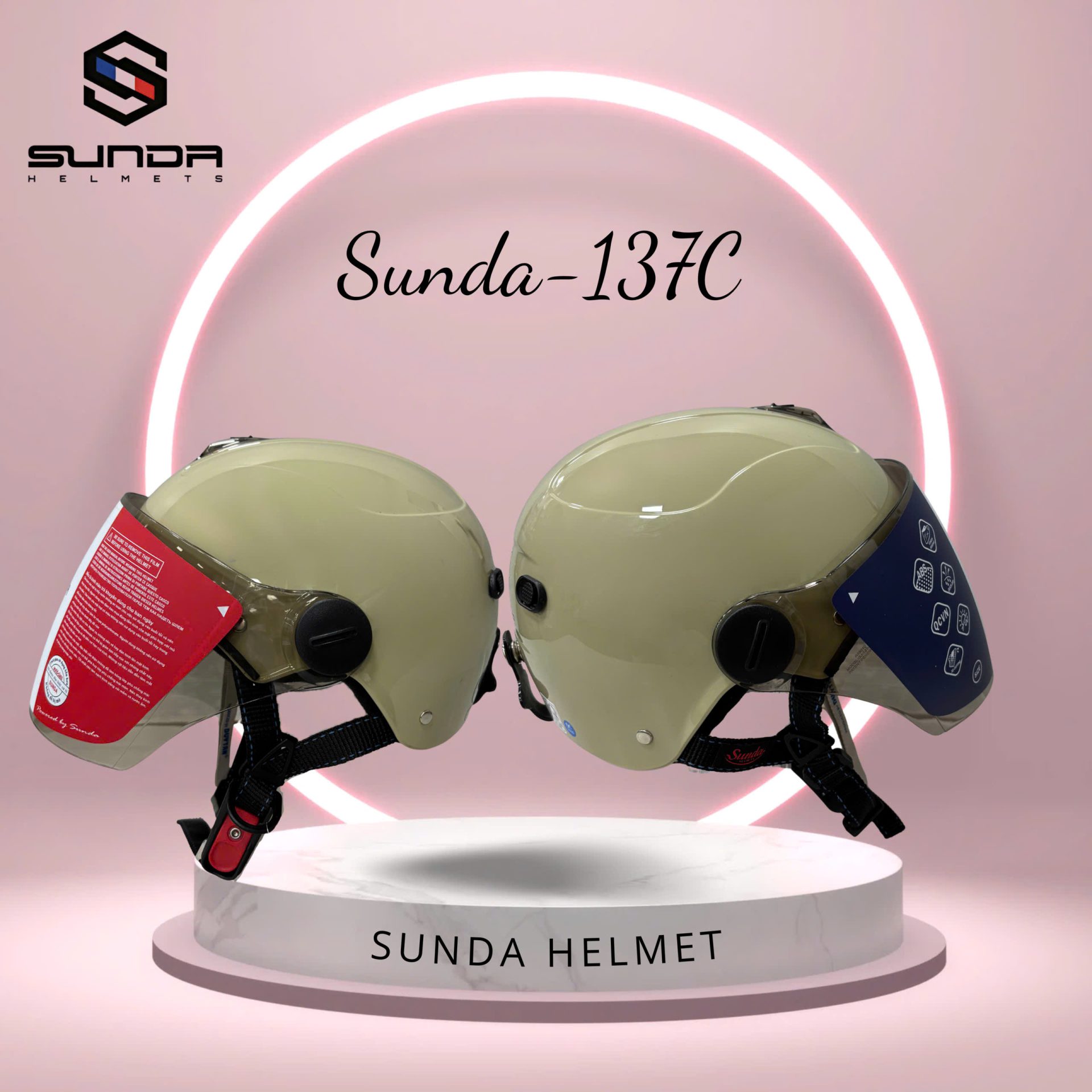 Sunda 137C Nón bảo hiểm nửa đầu có kính - Ảnh 3