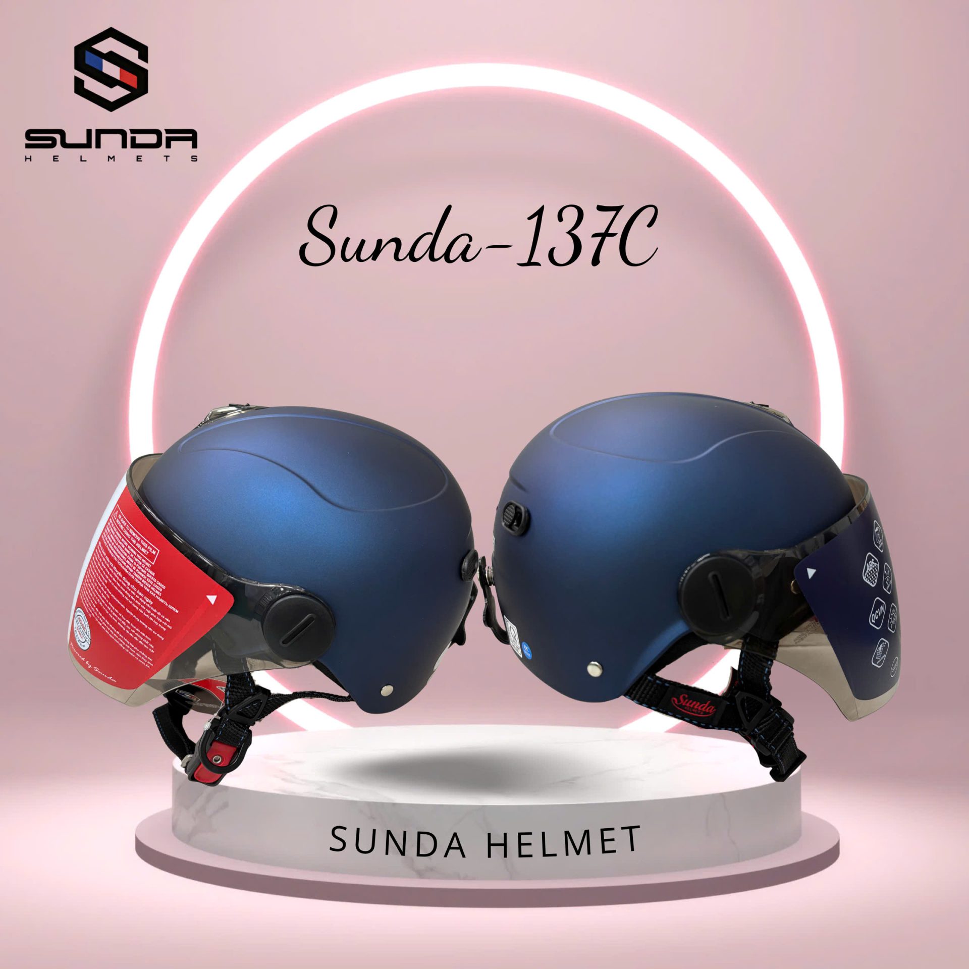 Sunda 137C Nón bảo hiểm nửa đầu có kính - Ảnh 2